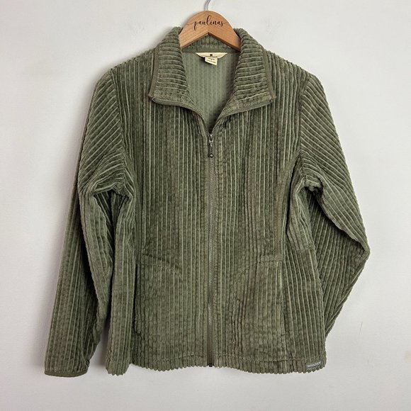 Woolrich Womens Jacket Small Olive Green Cotton Corduroy Full Zip Softshell VTG - Picture 1 of 7